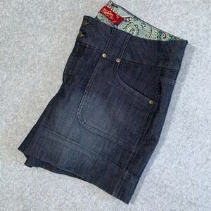 One Song Dark Wash Paisley Waistband Denim Shorts Size 14 MSH12461ZSM